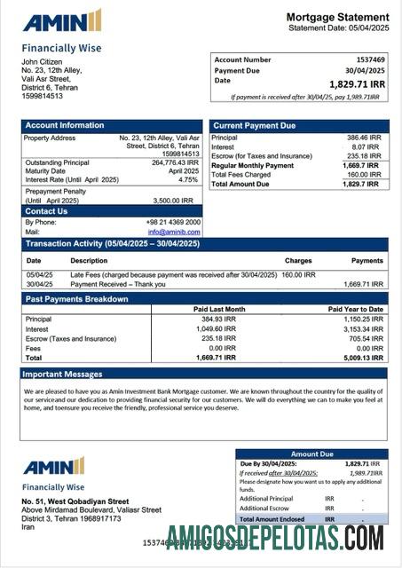 em branco Modelo Word e PDF de declaração de hipoteca do Banco de Investimento Iran Amin